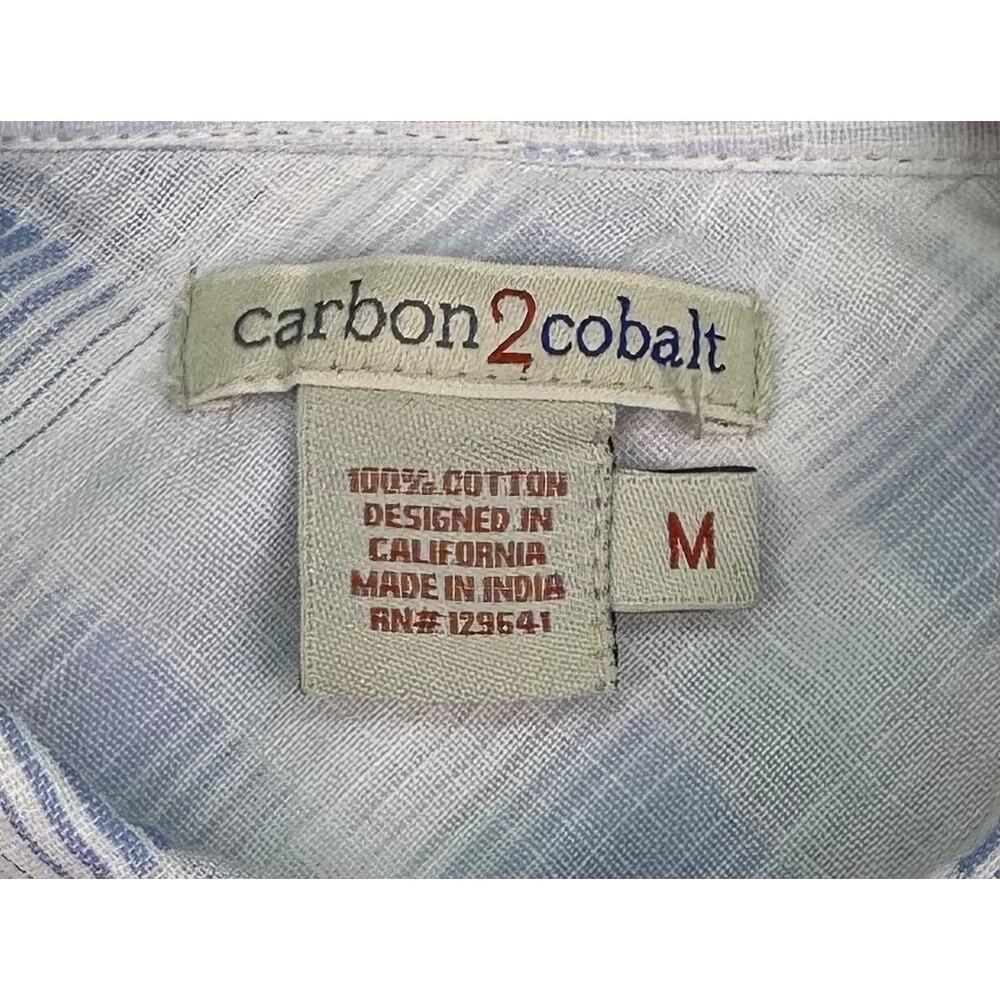 Carbon 2 Cobalt Blue White 100% Cotton Plaid Button Down Shirt Men’s Medium - Picture 4 of 8